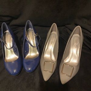 Two pairs  of size 6 1/2 heels gray and blue
